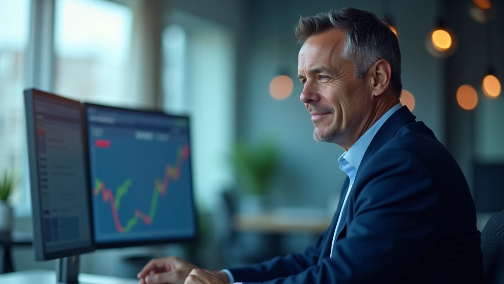 Ekonom v kanceláři ukazuje na graf inflace na obrazovce, profesionální prostředí