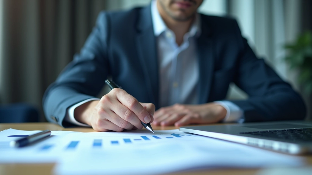 Finanční analytik pracující s tabulkami na obrazovce, tužka v ruce, vědecký přístup k datech