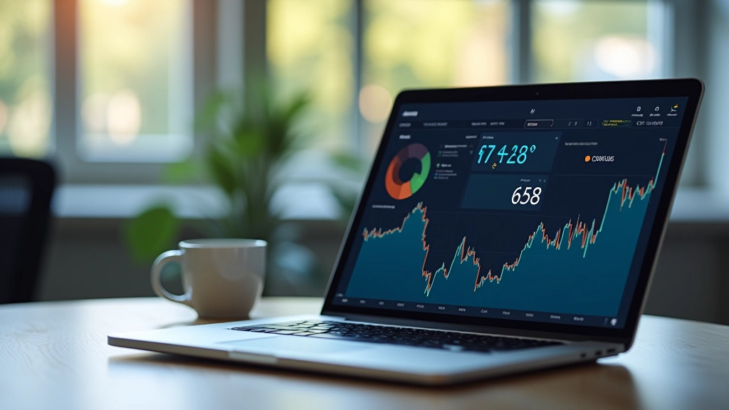 Počítač s ekonomickými daty a grafy měnové politiky