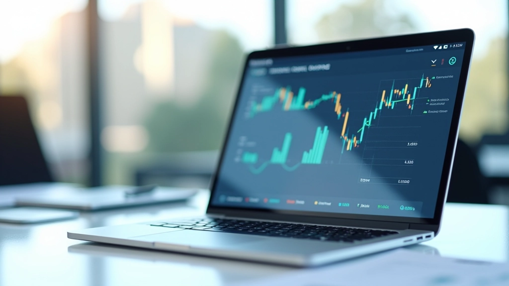 Počítač s ekonomickými grafy, finanční zpravodajství na obrazovce